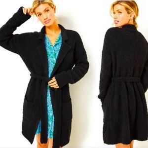 NEW Size Medium Lilly Pulitzer Black Chenille Open Front Dalvin Cardigan Sweater